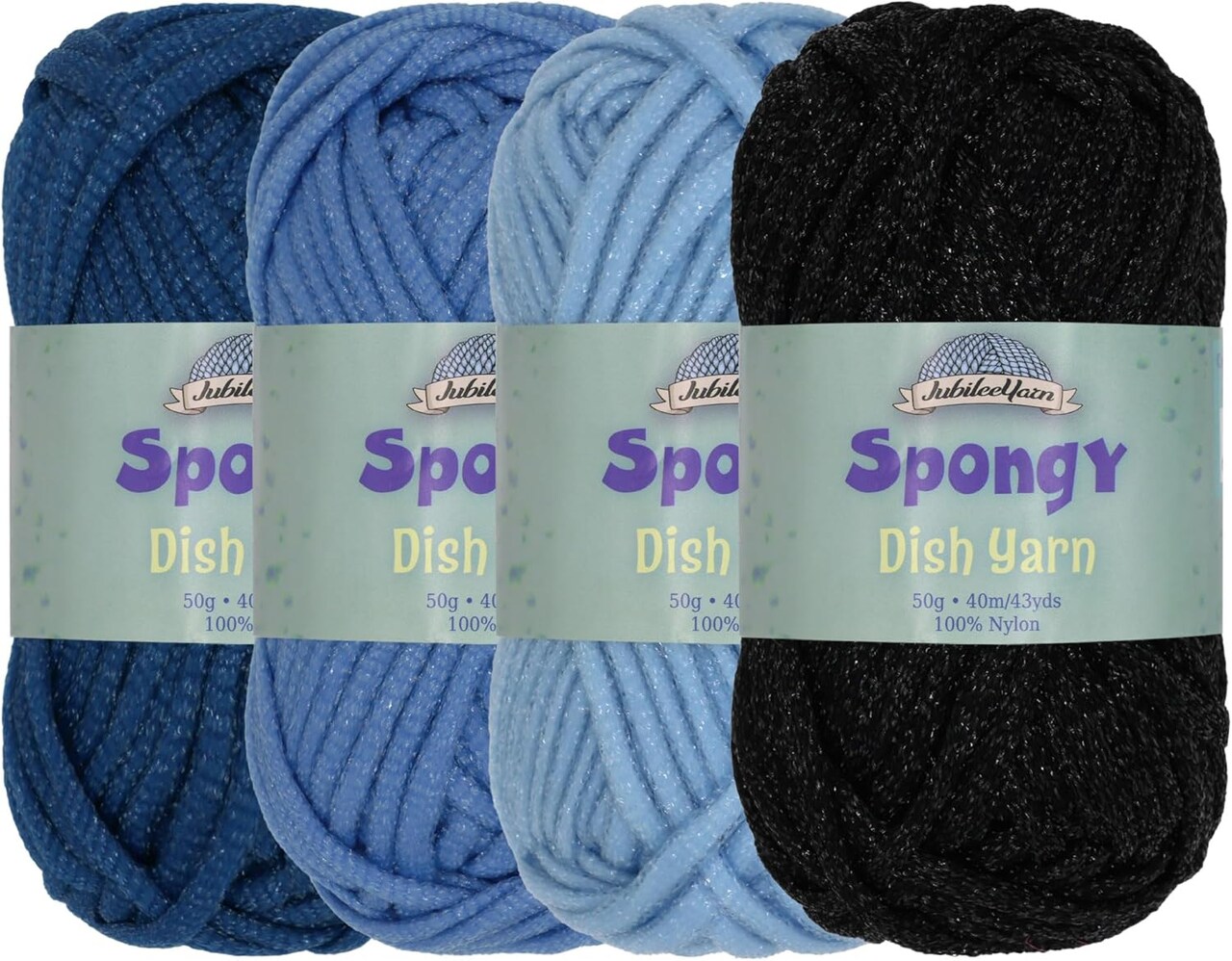 JubileeYarn Spongy Dish Yarn – 4 Skeins Chunky Nylon Yarn for Dishcloths, 50g Each (43 Yards) – Shades of Blue
